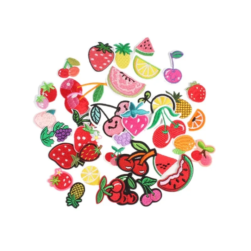 Cartoon Fruits Patches Embroidery Cherry Strawberry Lemon Stickers DIY Clothing Badge Iron On Clothes Appliques Bags Jeans Patch