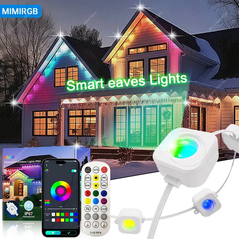 150フィート-90led-屋外用常設軒先ライト-スマートled-rgbic-diyシーン-防水ライトストリング-クリスマス-ハロウィン照明-alexa対応