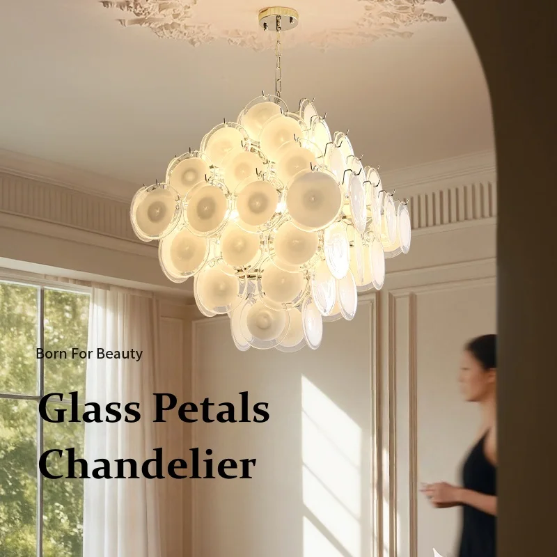 

Colorful Petal Glass Pendant Lights For Living Room Dining Room French Style Flower Petal Hanging Chandelier Bedroom Ins
