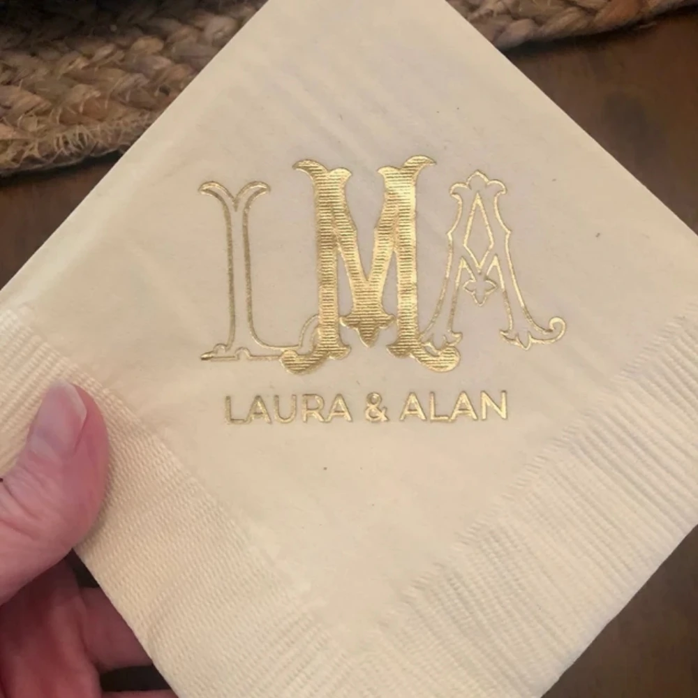 

Personalized Wedding Logo Napkins, Interlocking Monogram, Custom Cocktail Napkins, Foil Printed, Party Napkins, 50Pcs