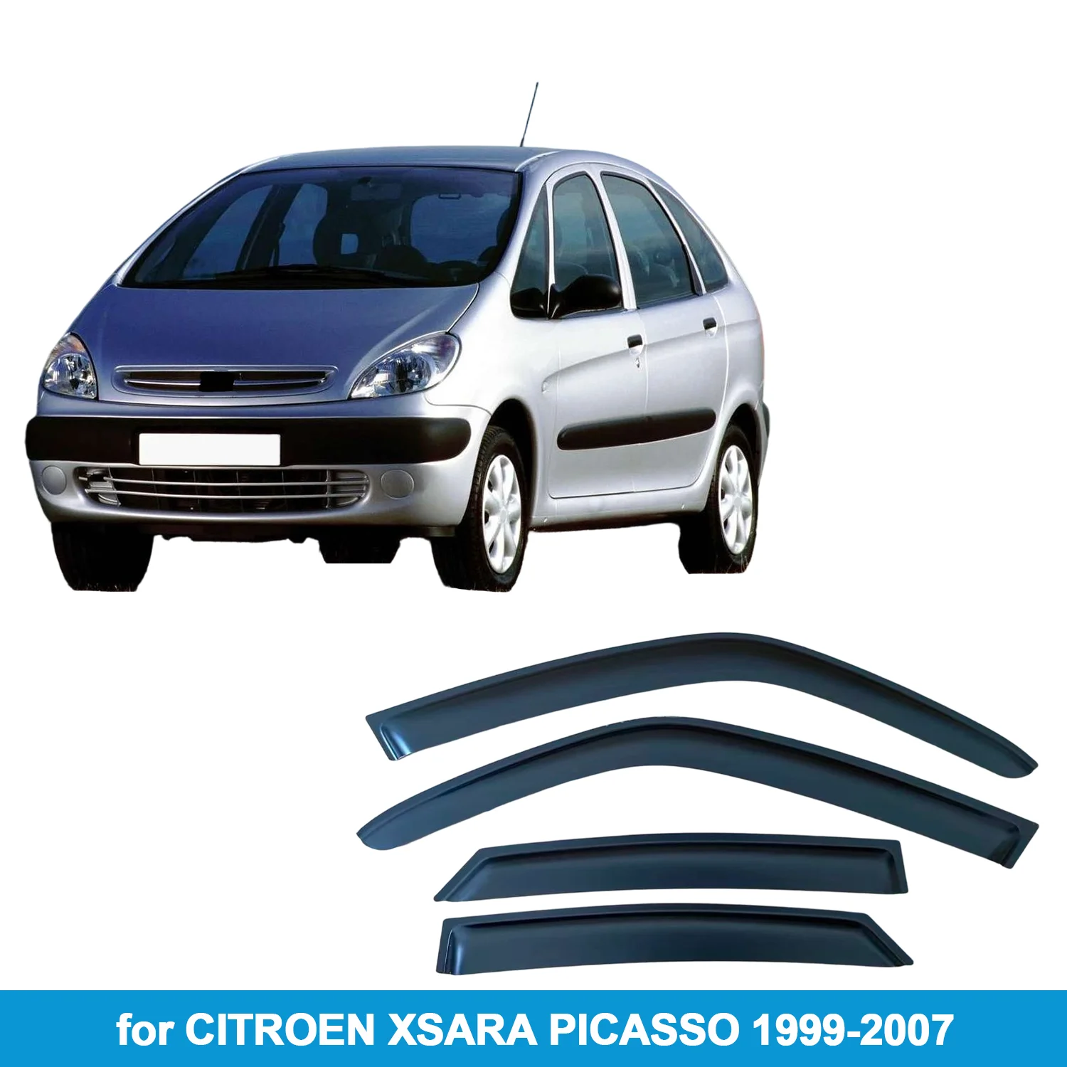 

Window Visor for CITROEN XSARA PICASSO 1999-2007 Rain Guard Side Vent Deflector Weathershield Outside-Mount Tape On