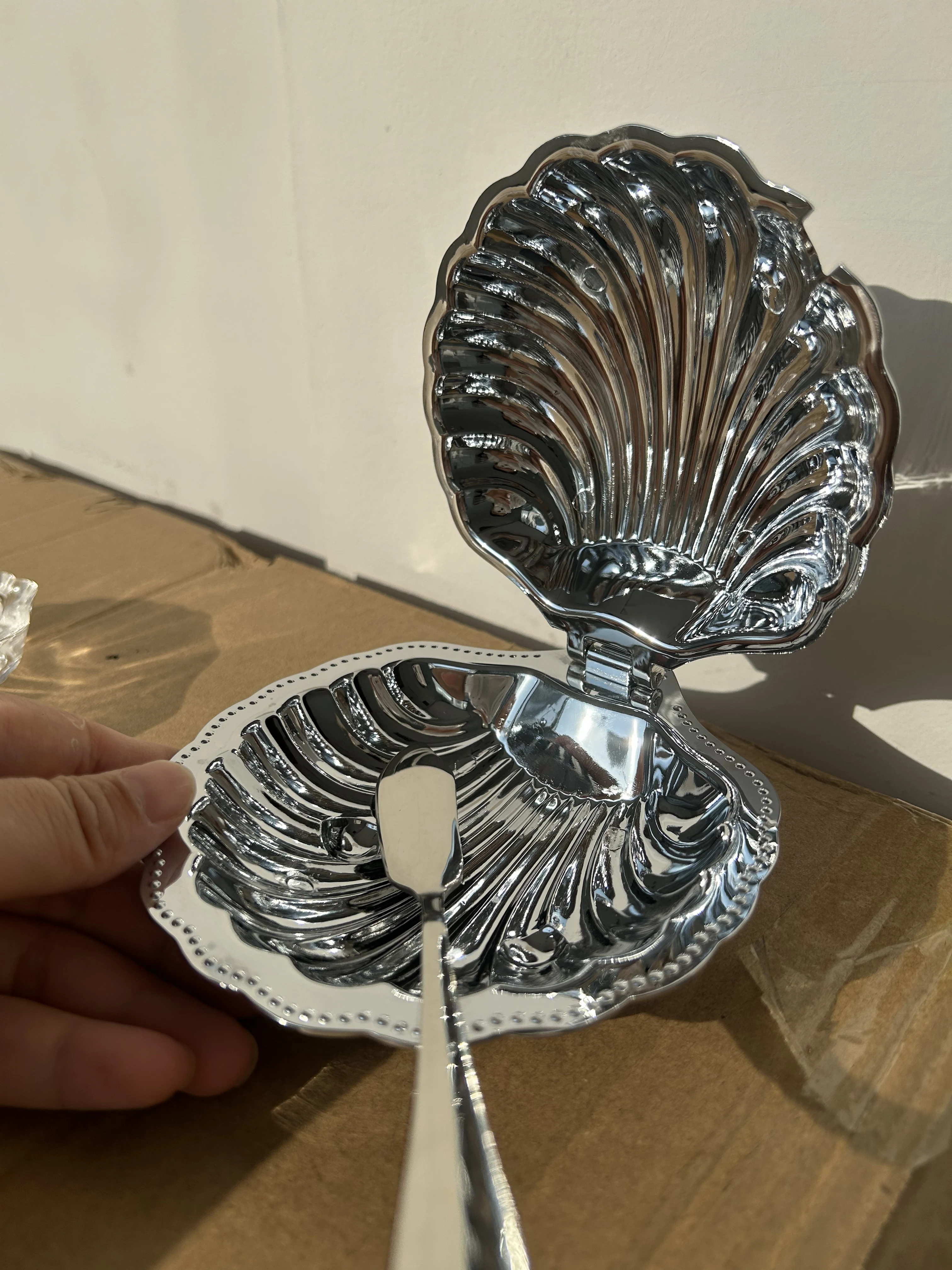 Luxury Sea Conch Shell Stainless Steel Tray European Shell Fruit Plate Holder, home living room coffee table, snacks,