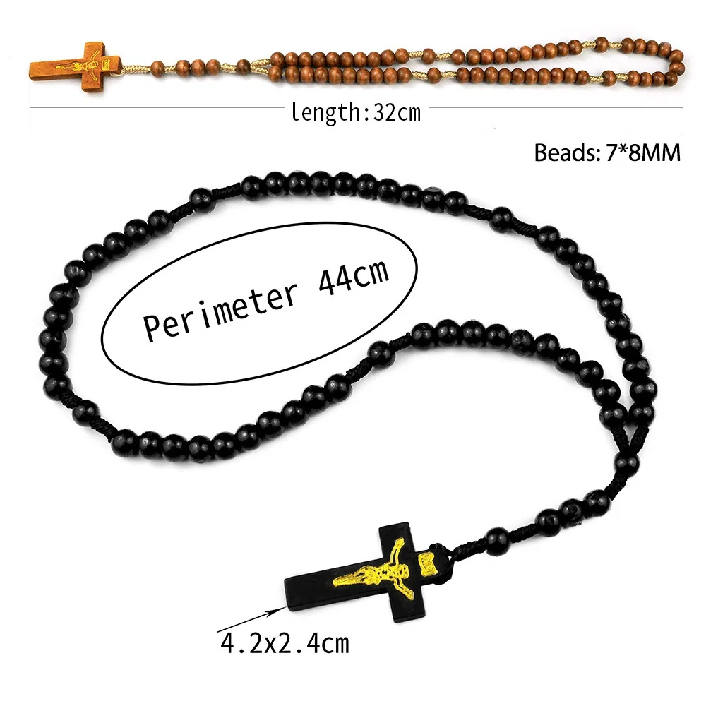 Religiöses Holzkreuz-Armband für Damen und Herren, Holz-Gebetsperlen, Kreuz-Anhänger-Armband, modischer Party-Schmuck, Geschenk – Detail 1