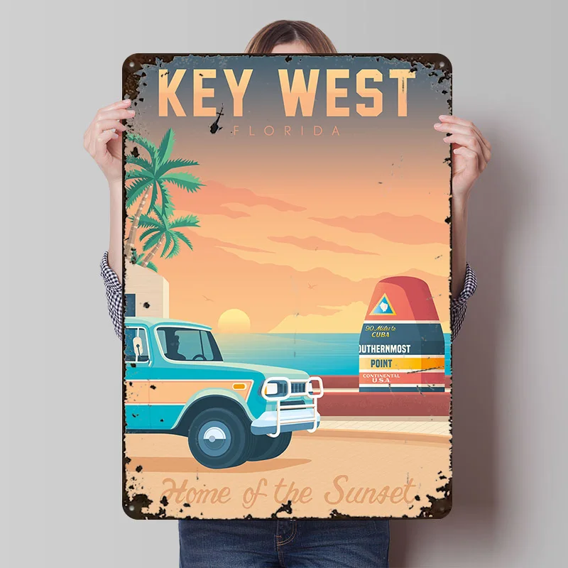 Key West Reise-Blechposter, personalisierte Wandkunst, Vintage-Metallschilder, Retro-Platten für Schlafzimmerdekoration, Raumaccessoires