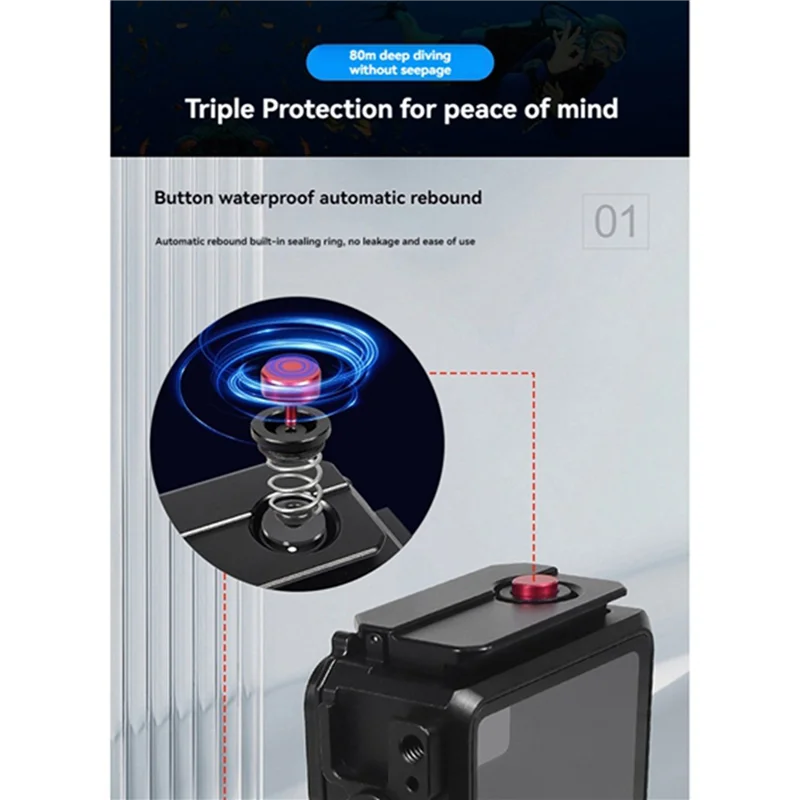 

SQPP-4X 80M Waterproof Case Aluminium Frame Protective Case Underwater Diving Housing For Gopro12/11/10 Gopro13 A