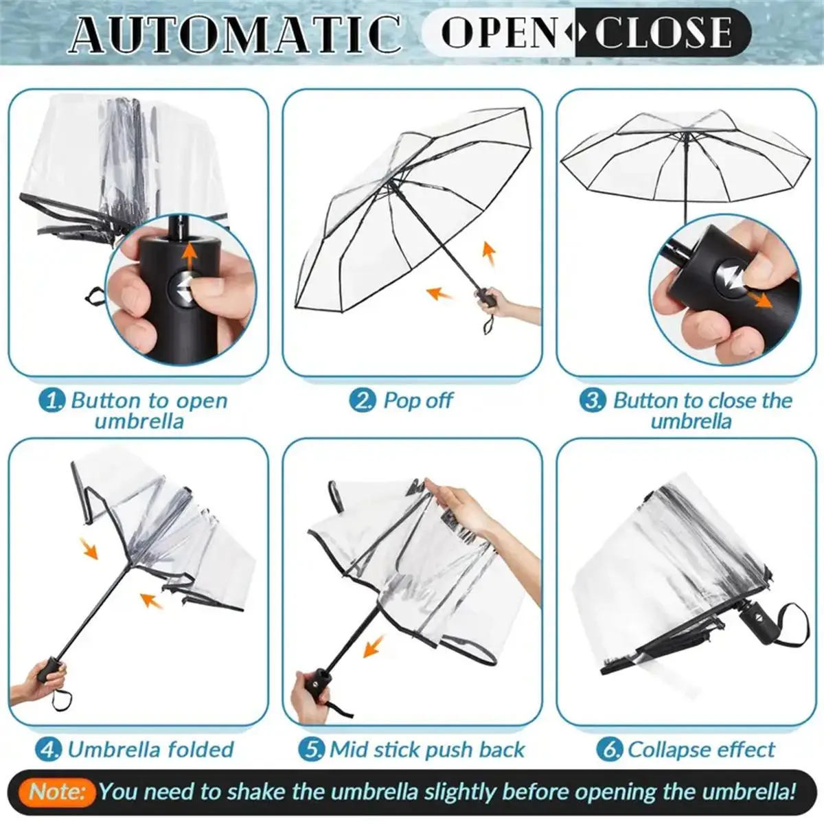 Automatischer Klarer Bubble-Regenschirm im Koreanischen Stil, Transparenter Reise-Kuppelschirm für Frauen und Mädchen - Schutz bei Regen und Wind – Detail 10