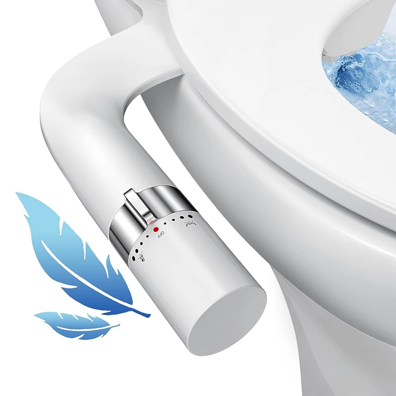 Bathroom Cold Water Non-Electric Ultra-Slim Adjustable Water Pressure Dual Nozzle Retractable Bidet Attachment for Toilet Seat