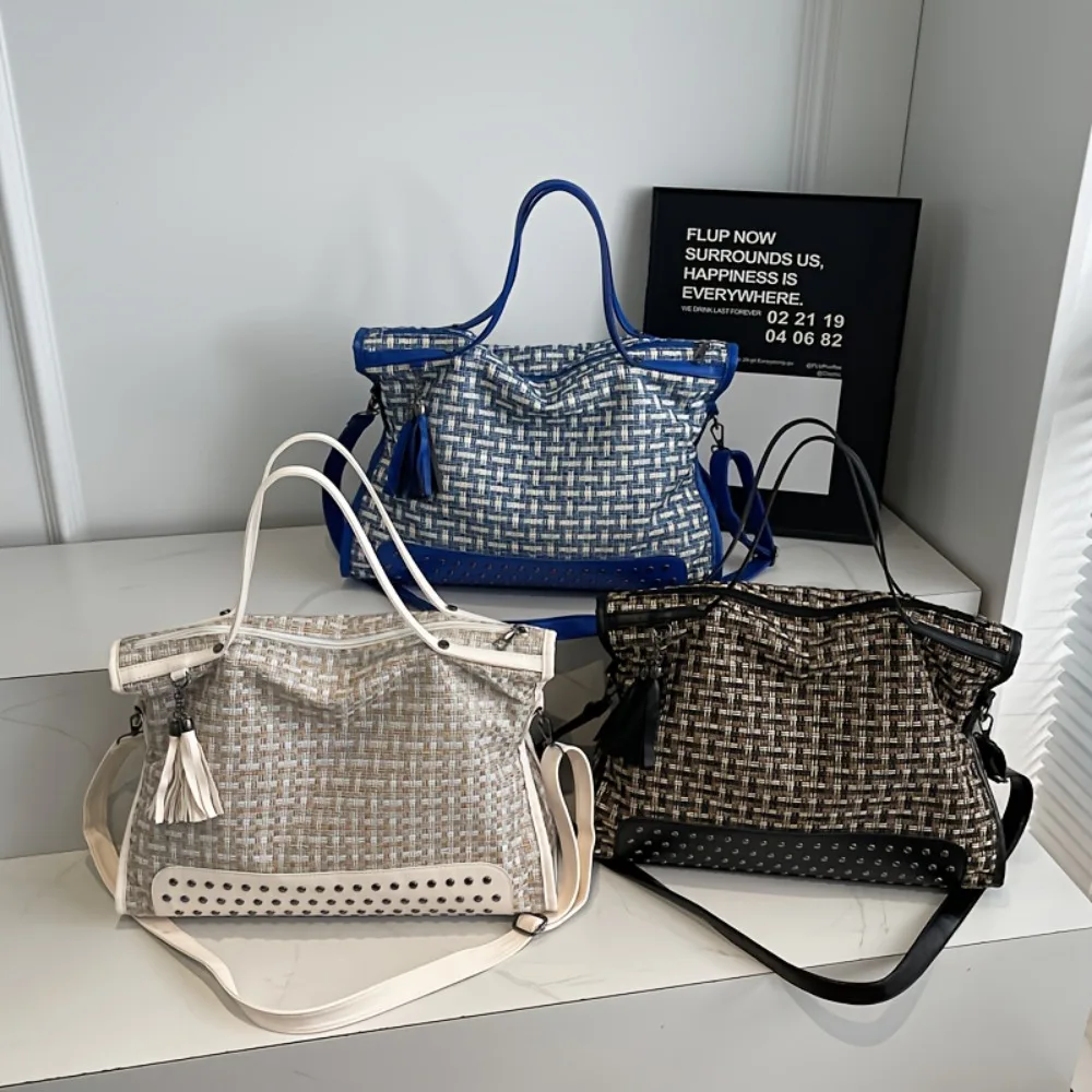 

Winter Women Bags Woolen Brand Luxury Handbags Women Bags Designer Rivet Crossbody Bag Large Capacity Shoulder Tote Bag