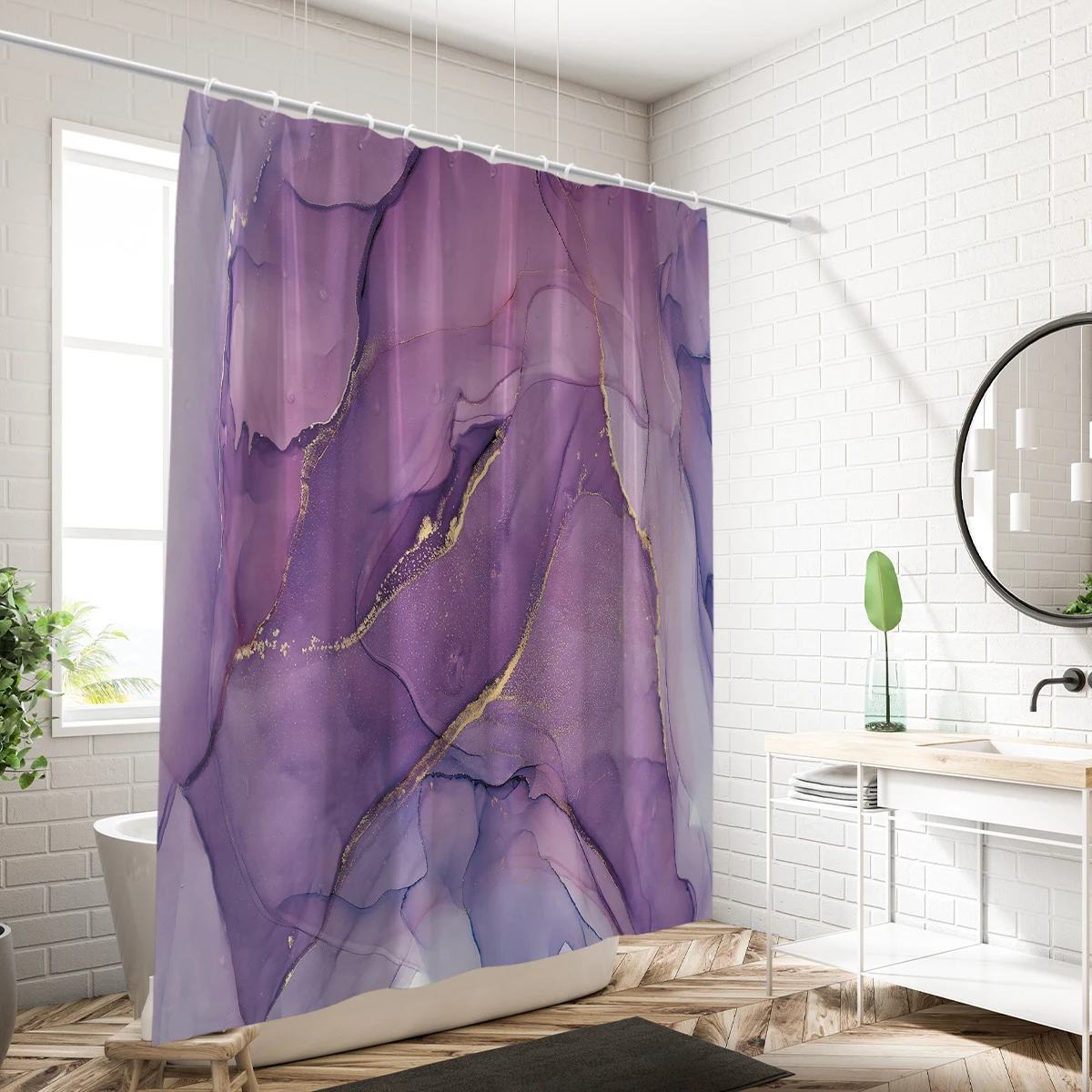 1 piece of 180x180cm purple marble pattern digital printing shower curtain partition bathroom waterproof and mold resistant