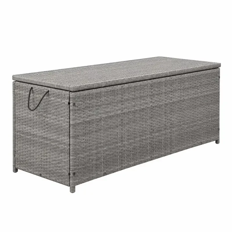 Large Grey PE Rattan Braided Outdoor Storage Box With Waterproof Lining For Garden Patio Furniture Deck Container Bin