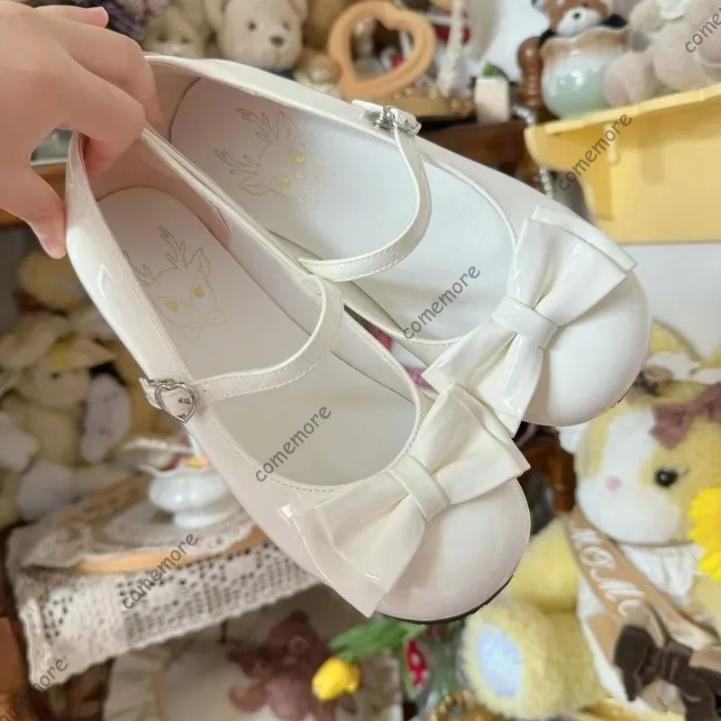 Comemore Women's Lolita Shoes Women Flats Low Round Cross Straps Bow Cute Girls Flat Bottom Party Shoes Students Lovely Shoes