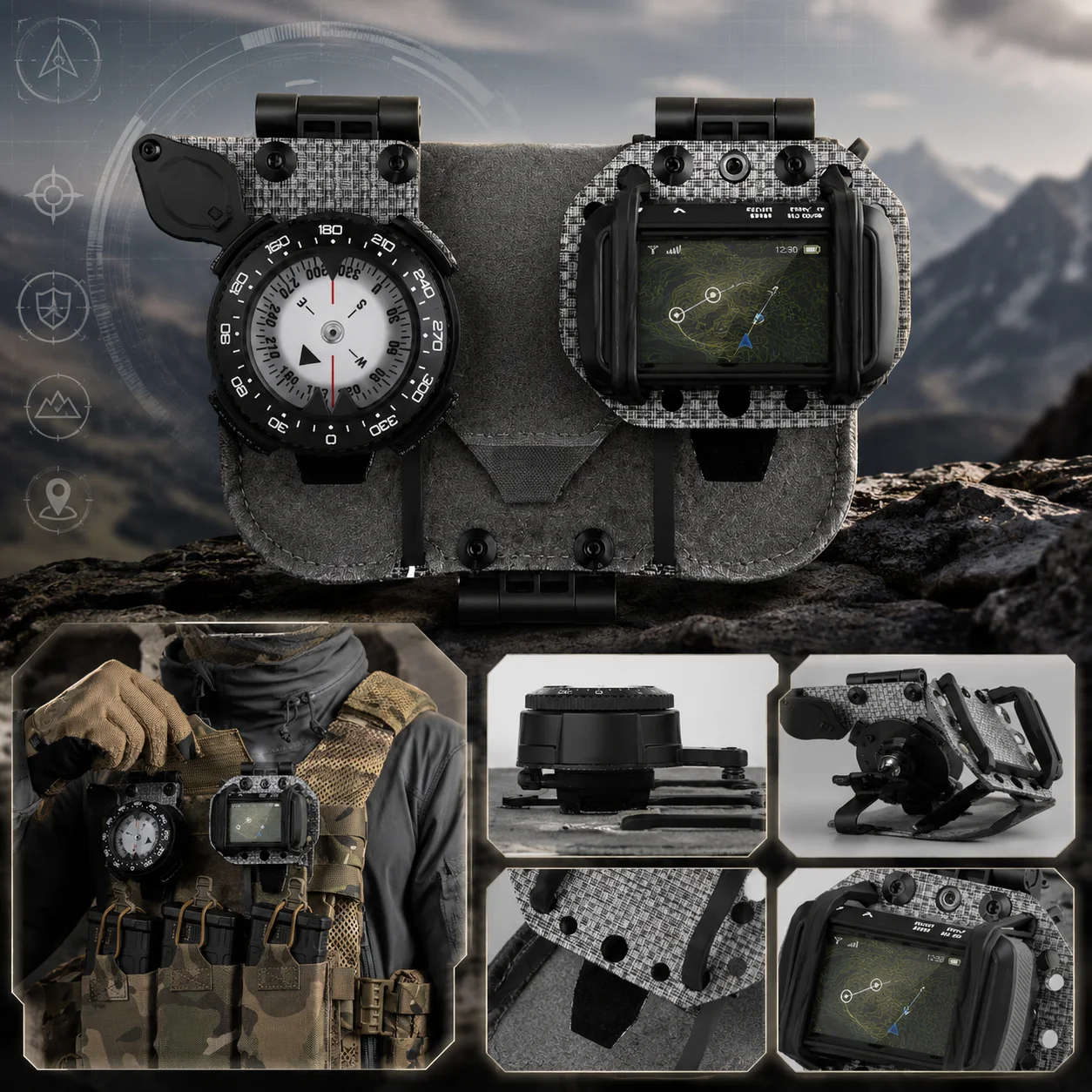 

Tactical MOLLE Navigation Board Adjustable Phone GPS Holder with Compass, Lightweight Outdoor Gear for Outdoor Activities