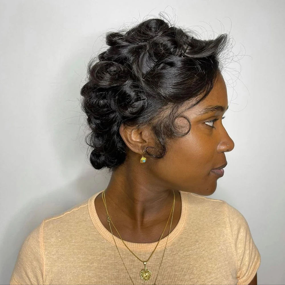 Парик с стрижкой пикси, человеческие волосы, короткий свободный вьющийся парик для женщин, 13 × 4, прозрачные парики спереди, бразильские волосы, бесклеевые, надувные, вьющиеся