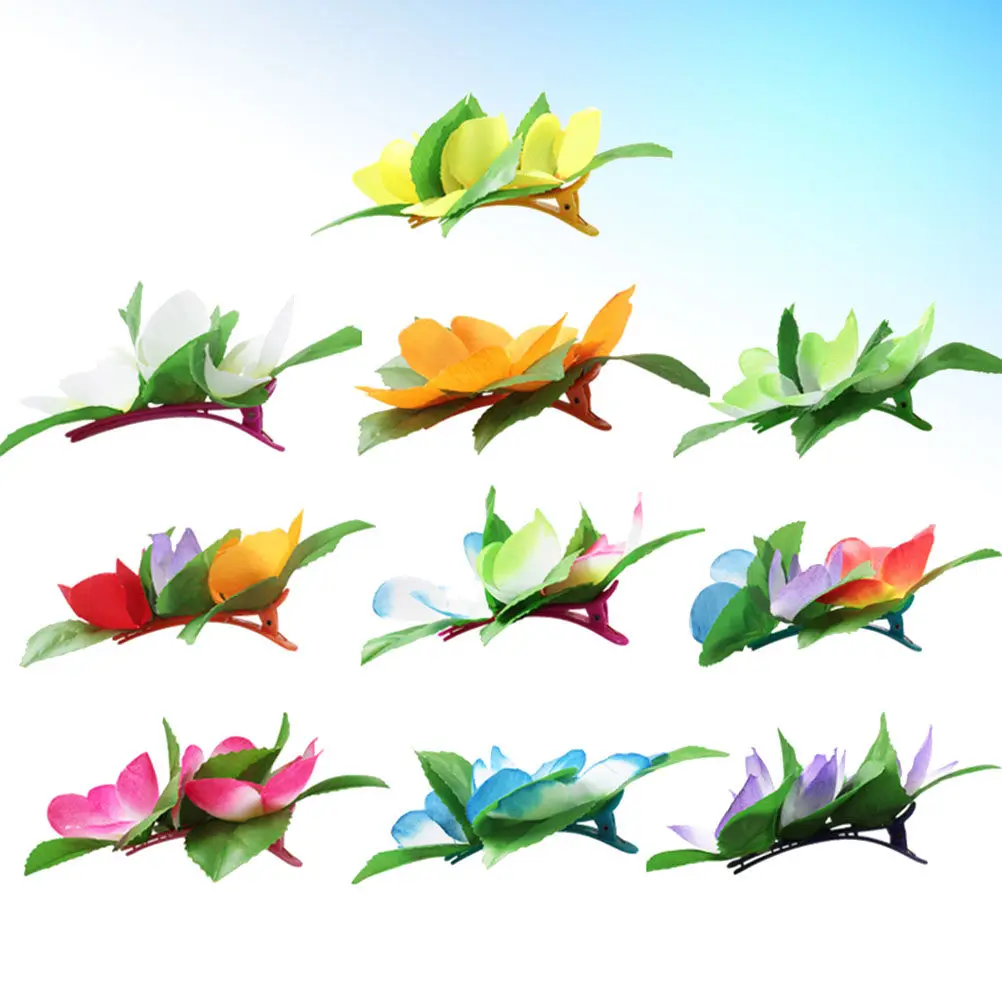 10Pcs Colorful Flower Hair Clips Hawaiian Floral Hairpin Elegant Hair Accessories for Beach Party Festival Photography Women