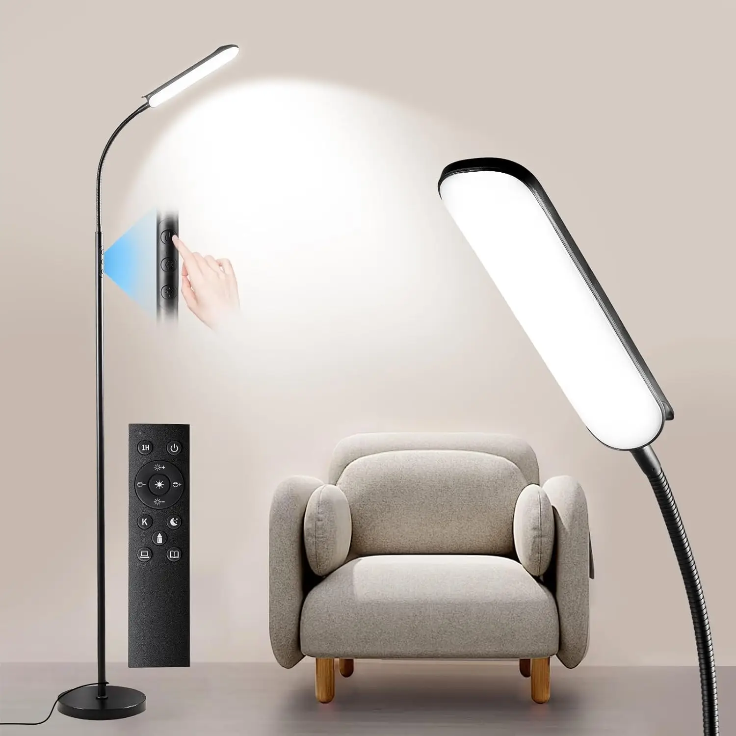 

Dimmable LED Floor Lamp with Remote Control, Adjustable Brightness and Color Temperature for Living Room Bedroom Office