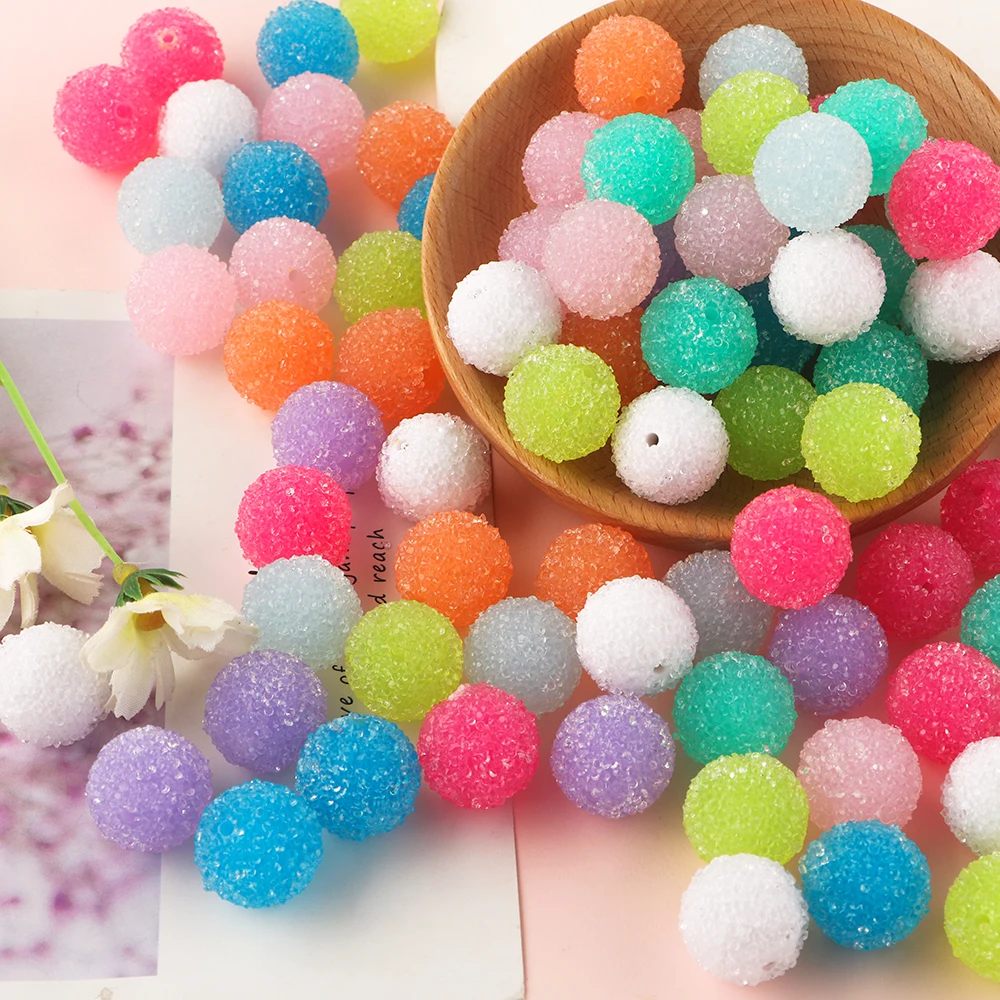 10pcs 20mm Acrylic Ball Round Sugar Sand Acrylic Bead Fashion For Jewelry Making DIY Handmade Bracelet Key Chain Accessories Etc