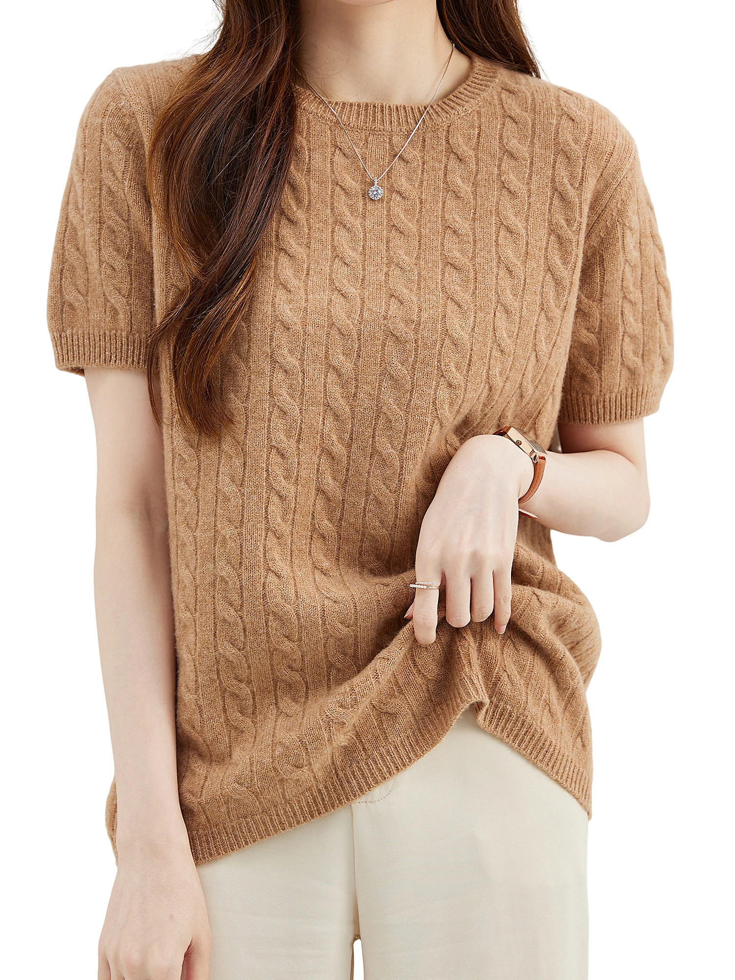 Top Women 100% Merino Wool Women's Sweater Crewneck Short Sleeve Knit Pullovers 2023 Summer Autumn Sweater Tops Vintage Jerseys