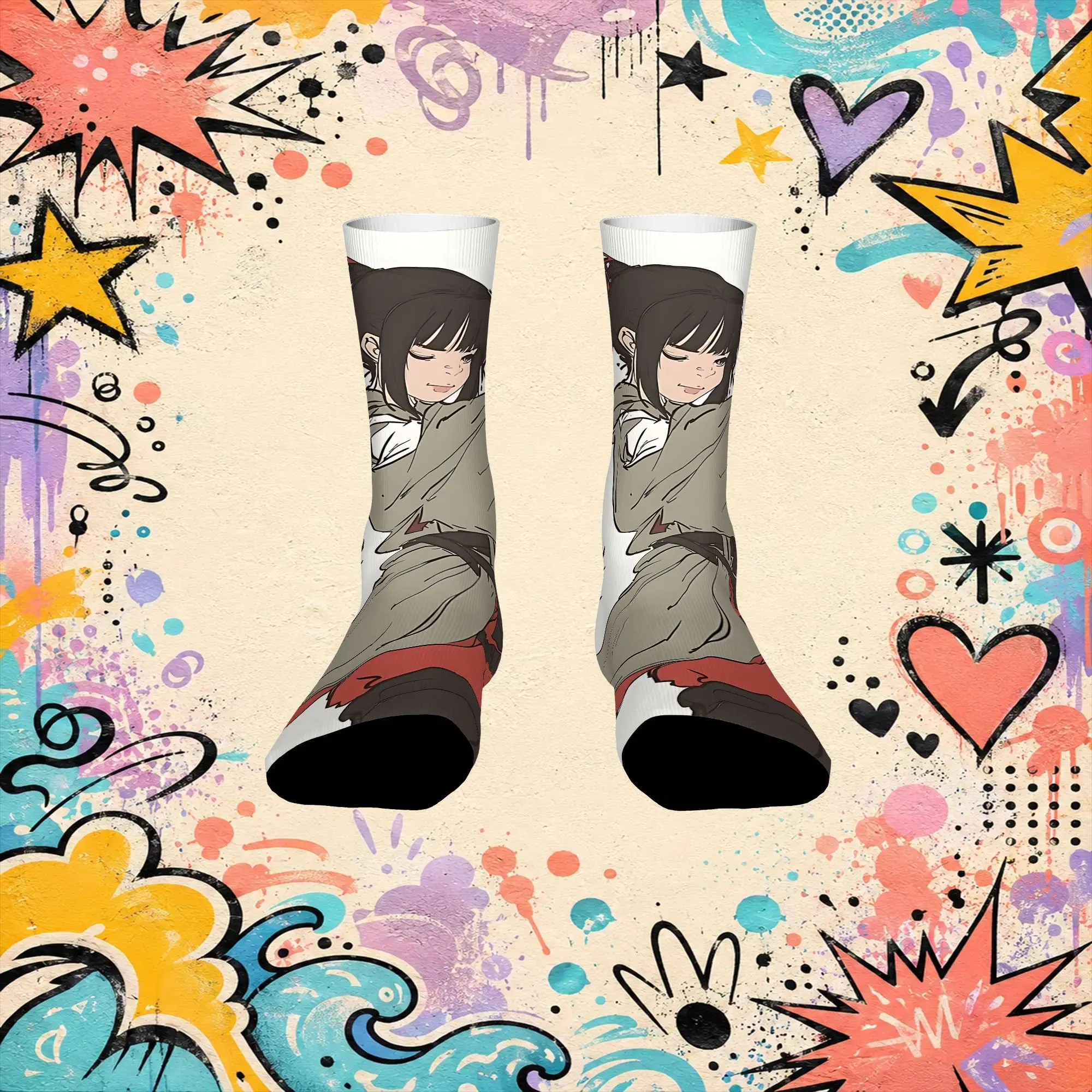 Fashion Retro Chibi Ronin Samurai Print Crazy Men's  Crew Sock Unisex  Funny  compression Socks