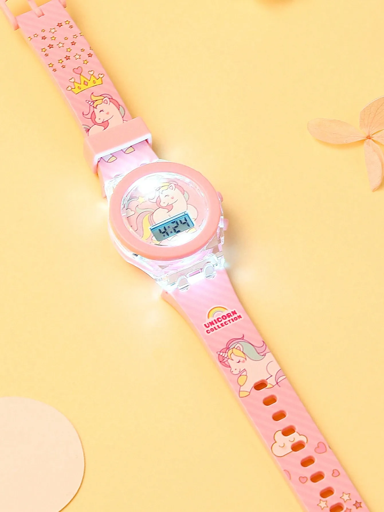 1 Uds Jelly Candy dibujos animados unicornio puntero Digital cuarzo luz chica reloj 1 Uds blanco conejo hierba conjunto de joyería