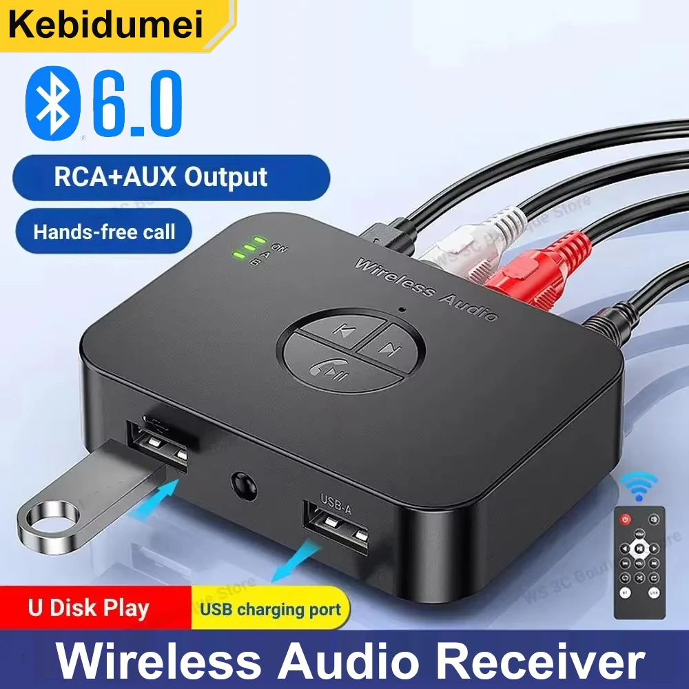 Récepteur Audio Bluetooth 6.0 3.5mm AUX RCA stéréo sans perte, adaptateur de musique sans fil, prise en charge de la lecture u-disk pour amplificateur de haut-parleur de voiture