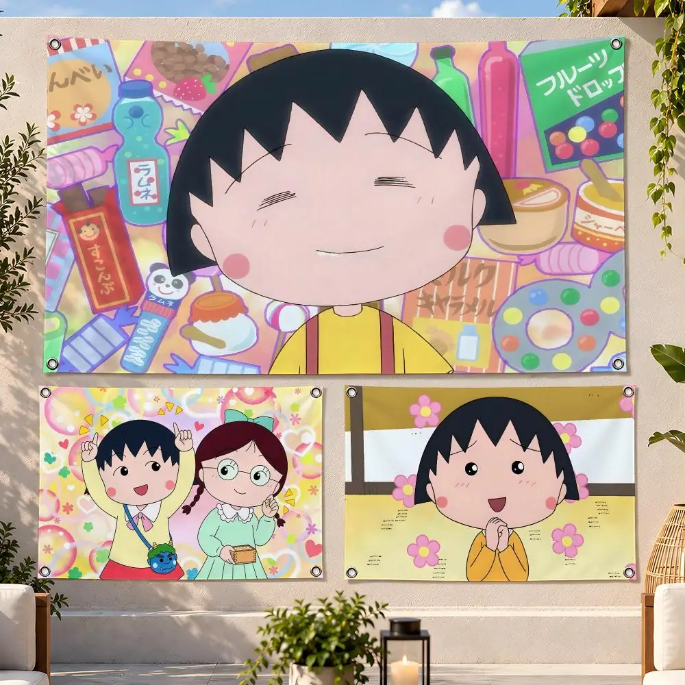 Anime Family Chibi Maruko-chan Flags Fan Flag Banner Wall Hanging Outdoor Yard Camping Dorm Garage Party Home Decor Gift