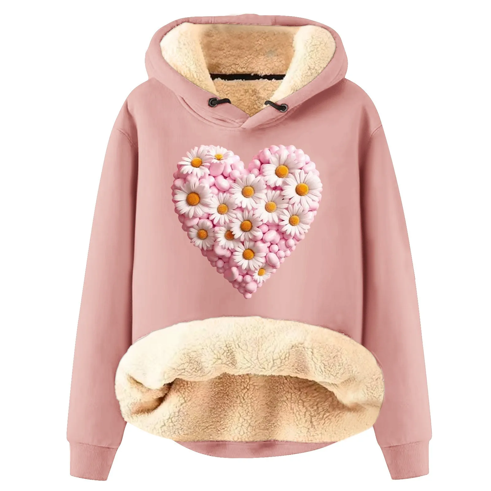 

Women Fleece Thicken Thermal Hoodies Pullover Autumn Winter Printed Cute Cashmere Warm Hooded Loose Casual Sweatshirt