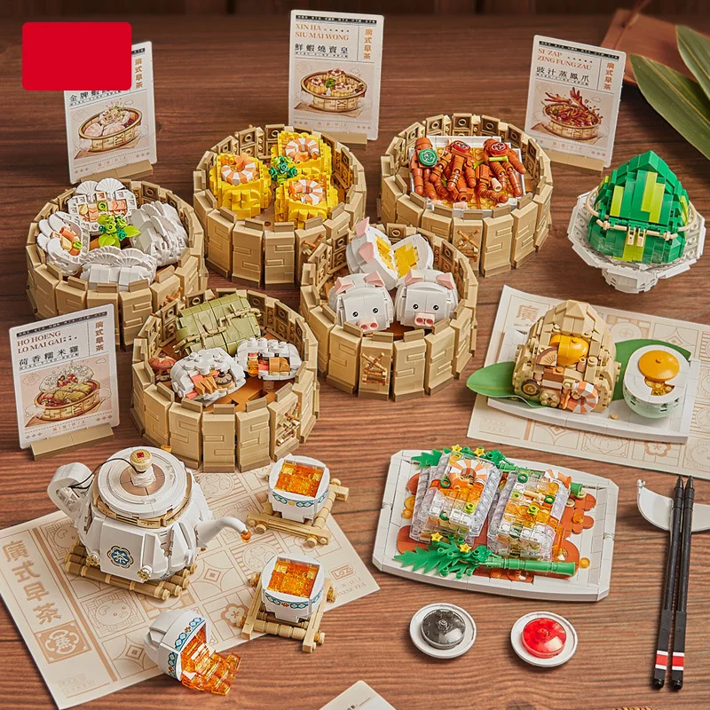 

China Delicious Food Build Block Tea Snack Brick Shrimp Ravioli Steamed Vermicelli Roll Traditional Chinese Rice-Pudding Toy