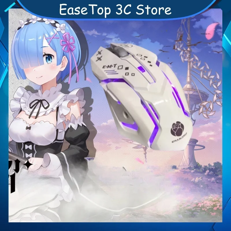 New Rem Emilia Co Branded Mouse Anime 2.4G Wireless Silent Rechargeable Ergonomic Anime Mouse Computer Gaming Smooth Mouse