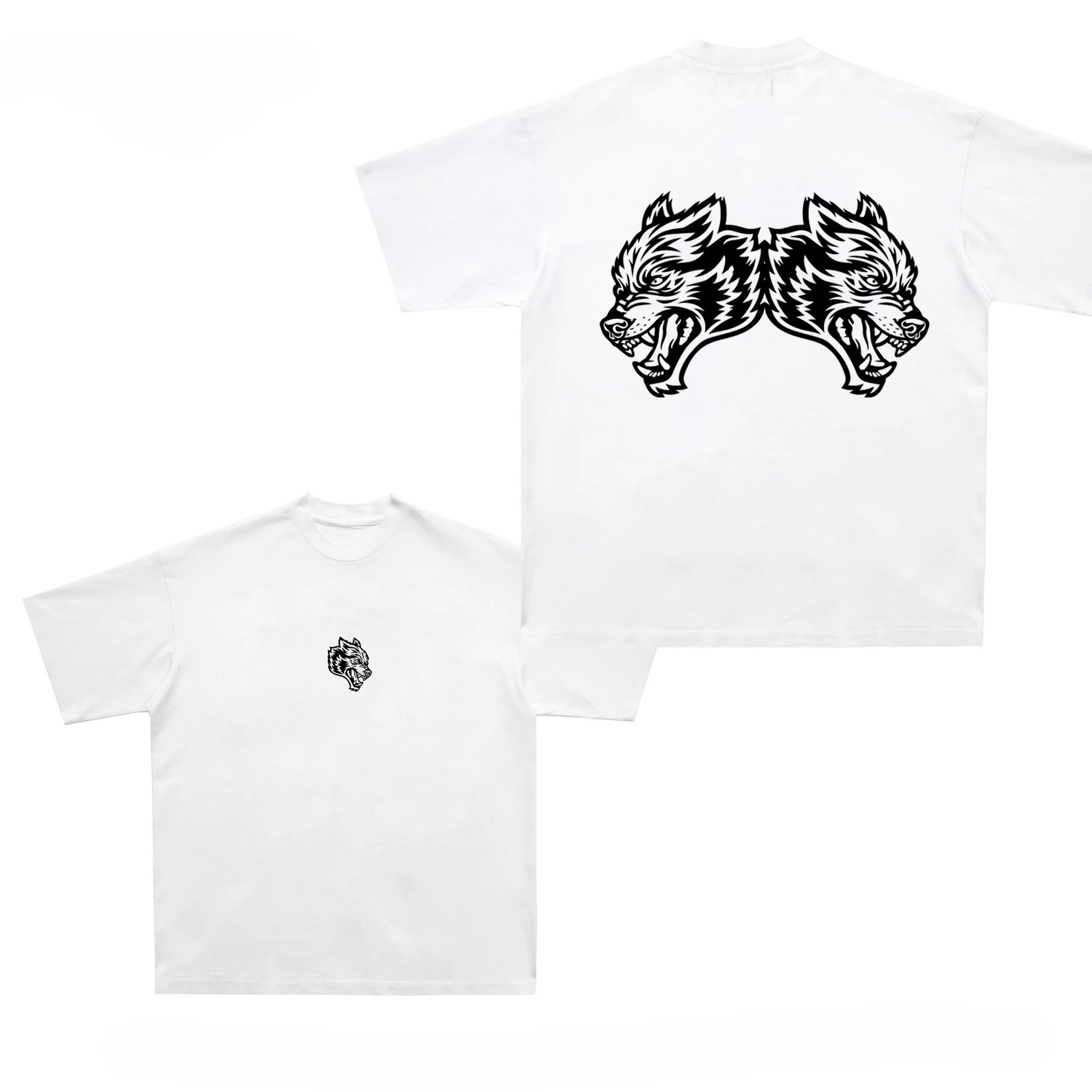Hot Wolf Head Loose Fitness Lift Iron T-shirt Short Sleeve Cotton Heavy Shoulder Sports Men and Women Summer