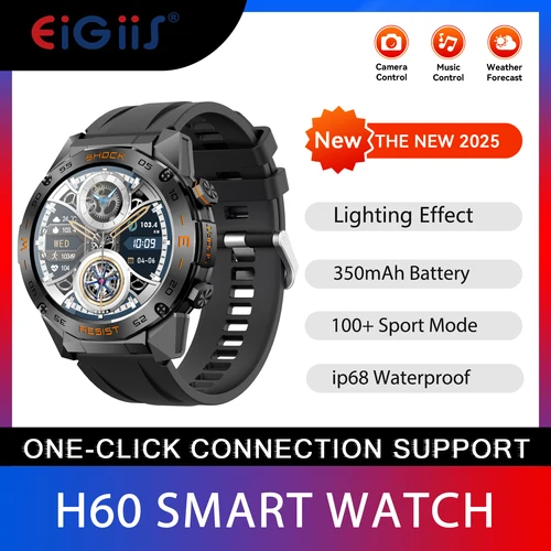 Reloj inteligente EIGIIS para hombres, reloj deportivo con pantalla de 1,46 pulgadas para iOS, Android, reloj inteligente táctico con múltiples modos deportivos, frecuencia cardíaca