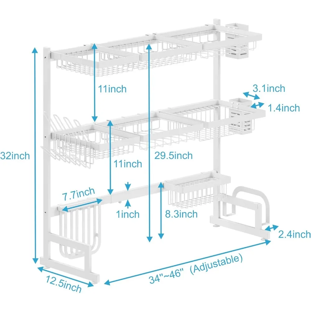Imagem -06 - Pusdon-prato Ajustável Secagem Rack sobre Pia sobre Pia Grande Escorredor Porta-talheres Cozinha Armazenamento Contador Órgão 33 45 Camadas