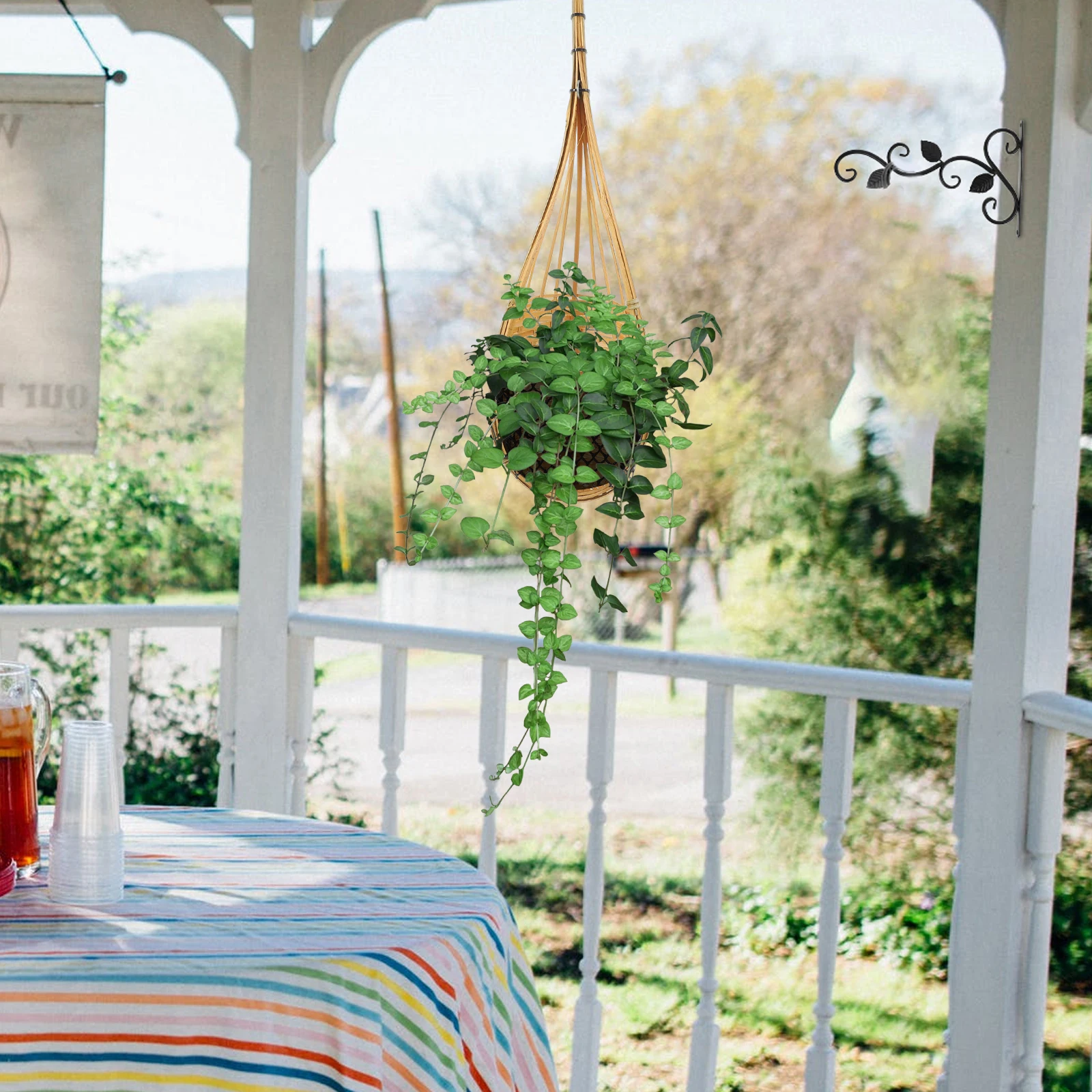 

2 pcs Bamboo Hanging Basket Handmade Thai Woven Plant Holder For Indoor Outdoor Wall Mounted Succulent Planter Decorative