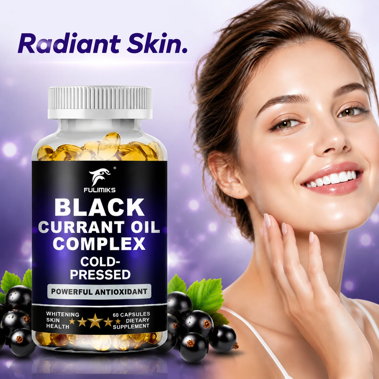 Black Currant Seed Oil Softgels, with Gamma Linolenic Acid (GLA), Antioxidant, Support Skin Health & Women Menstrual Wellness