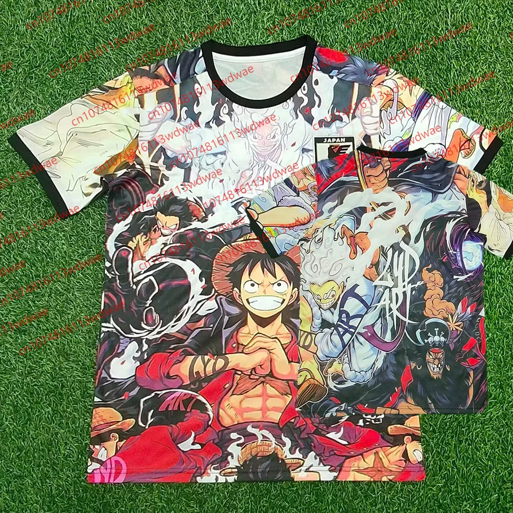 

Japanese Anime One Piece Luffy T-Shirt Unisex Battle Scene Printed Top Summer Loose Japan Football Jersey Sports Couple Outfit