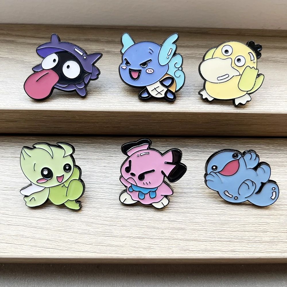 6 قطعة البوكيمون المينا بروش مجموعة الكرتون Psyduck شلدر الحيوان تصميم الملونة التلبيب دبابيس جمع للملابس على ظهره #4