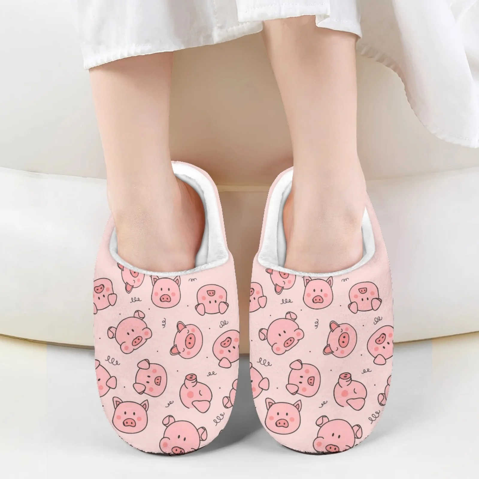 Cartoon Pink Pig Print Soft Plush Home Slippers For Kids Half Shoes For Girls Mules Sandals Loafers Indoor Bedroom Child Slides