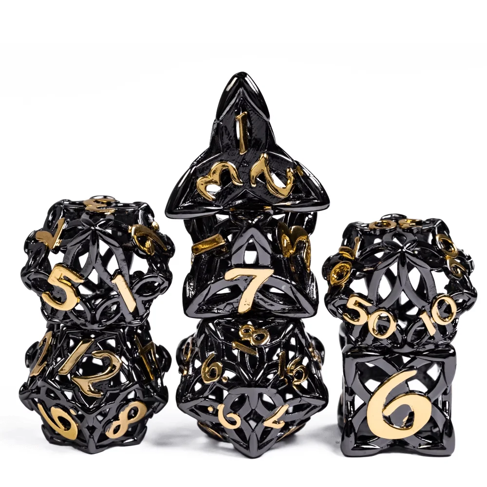 Cusdie DND Hollow Metal Dice Set Celtic Knot D&D Dices 7Pcs D4-D20 Polyhedral Dice Set for Pathfinder Role Playing Board Games