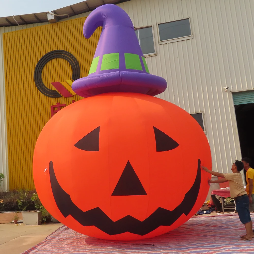 

wholesale custom made Halloween Inflatable Pumpkin model with led lights&witch hat,inflating customized Halloweens festival