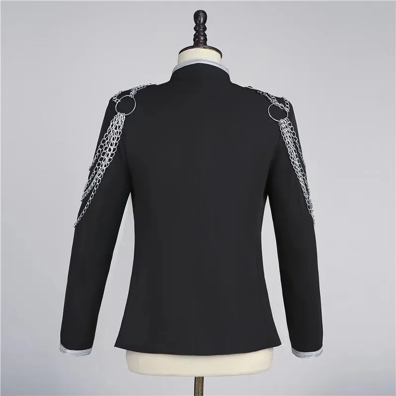 Leisure Chain Decoration Suit Jacket Male Singer Dance Team Stage Performance Clothing Banquet Guest Walking Show Costume