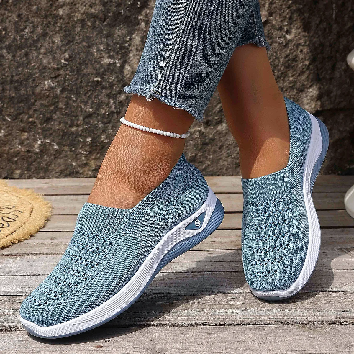 

Spring Summer Women's Lightweight Knit Walking Shoes Breathable Casual Sneakers Non-slip Outdoor Daily Commute Footwear