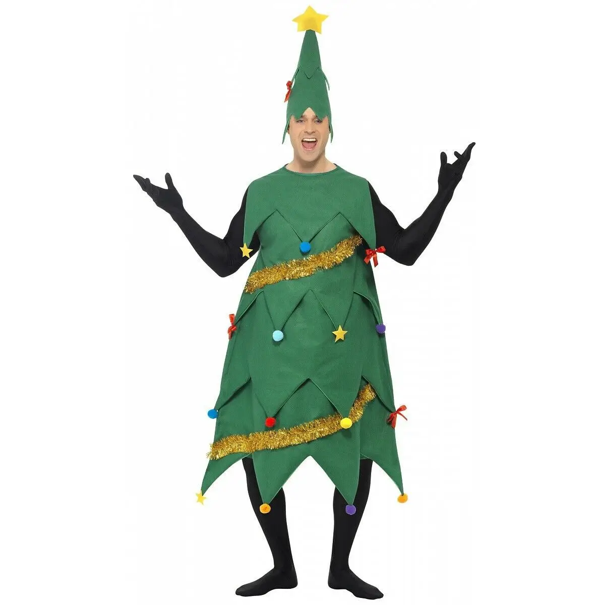 ZAWALAND Christmas Tree Cosplay Costume Jumpsuit Adult Dress Hat Headwear Party Carnival Xmas Performance Props Costume Suit