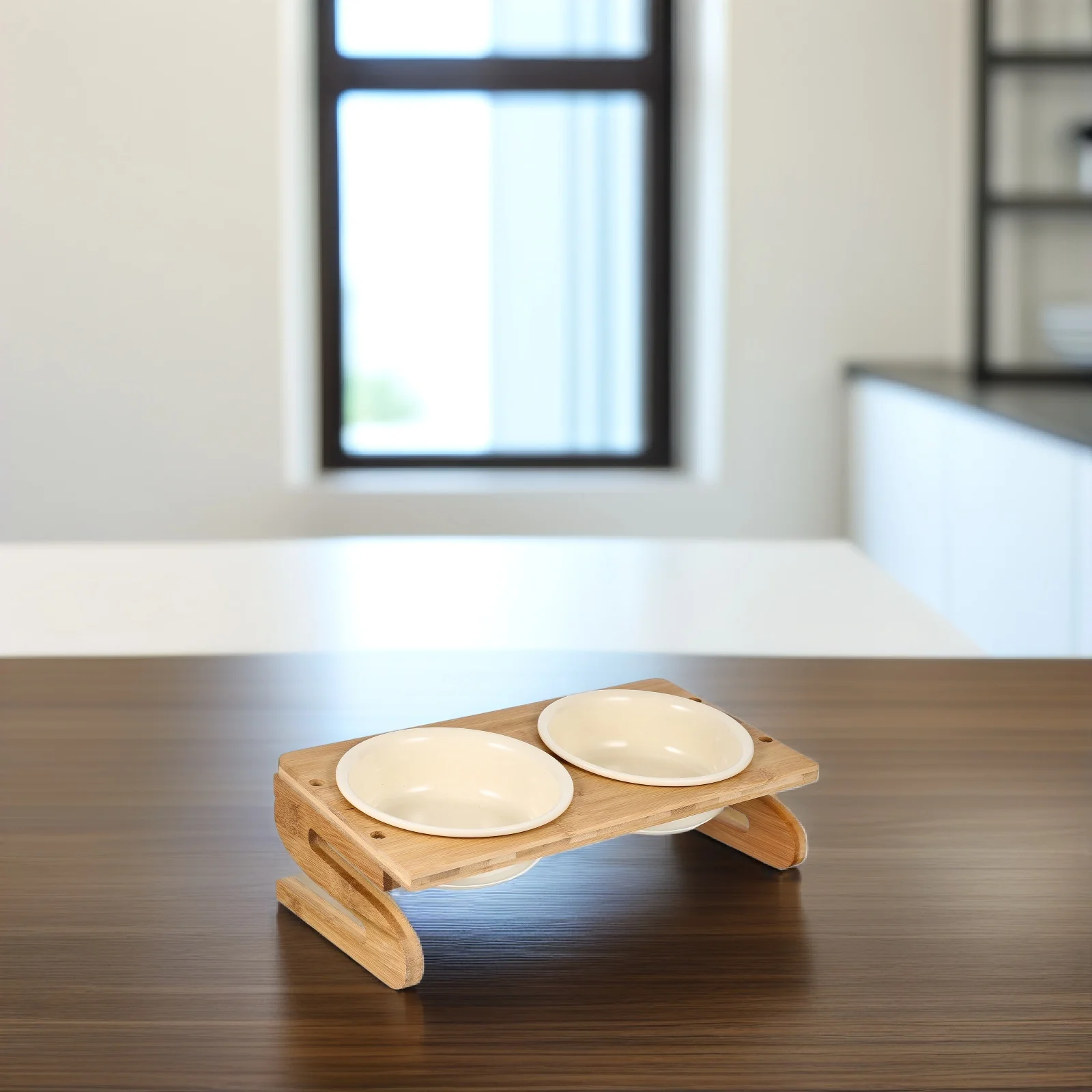 

1 set Ceramic Cat Kitten Wood Stand Lovely Pet Household Reusable Pet Bowl Elevated Reusable Smooth Surface Easy Clean