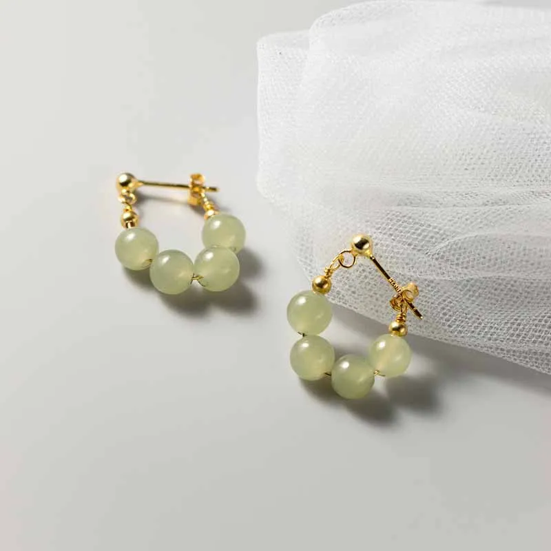 VOQ Hetian Jade Earrings for Women Girl Gift 4 Beads Gold Color Elegant Earrings Lady Jewelry Dropship Wholesale