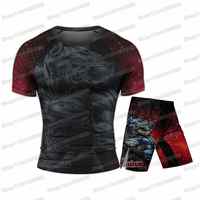 2025 Popular Wolf Rash Guards Surfing Beach Trousers Swimwear Diving Gym Long sleeves MMA BJJ Men Jiu Jitsu Fitness Sets