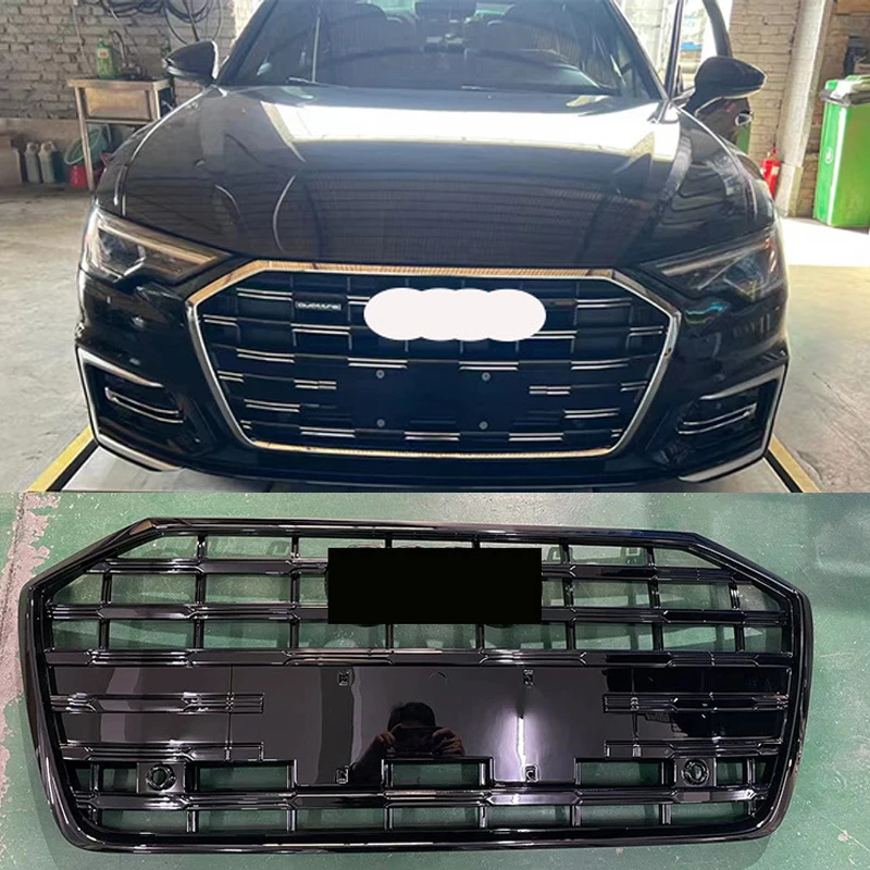 Glossy Black Radiator Grilles Bumpers Body Kit Guard Car Accessories For 2019-2022 Audi A6 Upgrade New 2023-2024 Audi A6