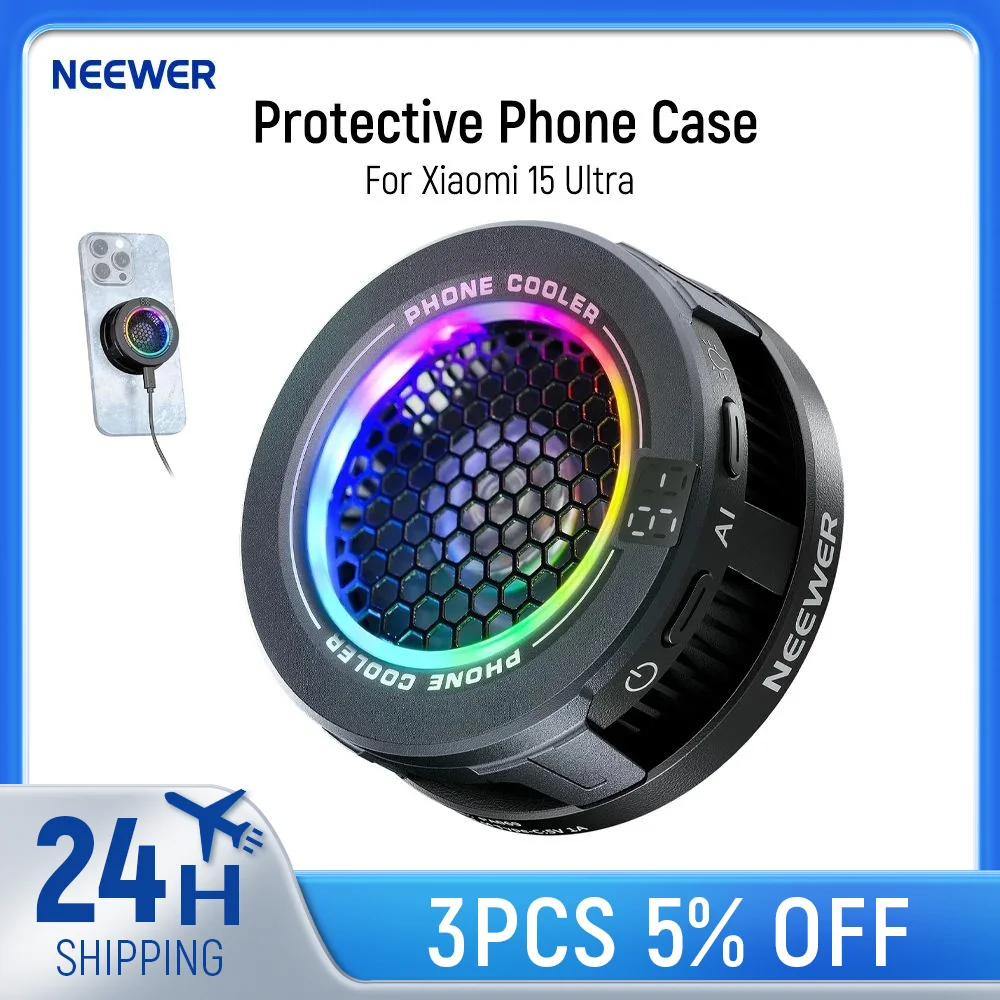 NEEWER Magnetic Phone Cooler, Low Noise Cell Phone USB Cooling Fan Magnetic Ring & Clip For iPhone 15 16 Pro Max MagSafe Samsung