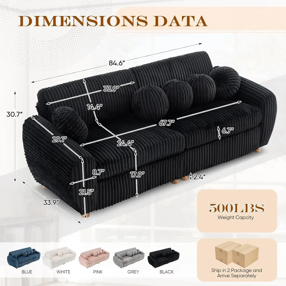 Большой вельветовый двухместный диван, 2/3-местный диван для отдыха с глубоким сиденьем и 5 декоративными подушками, удобный ситин, похожий в облаке