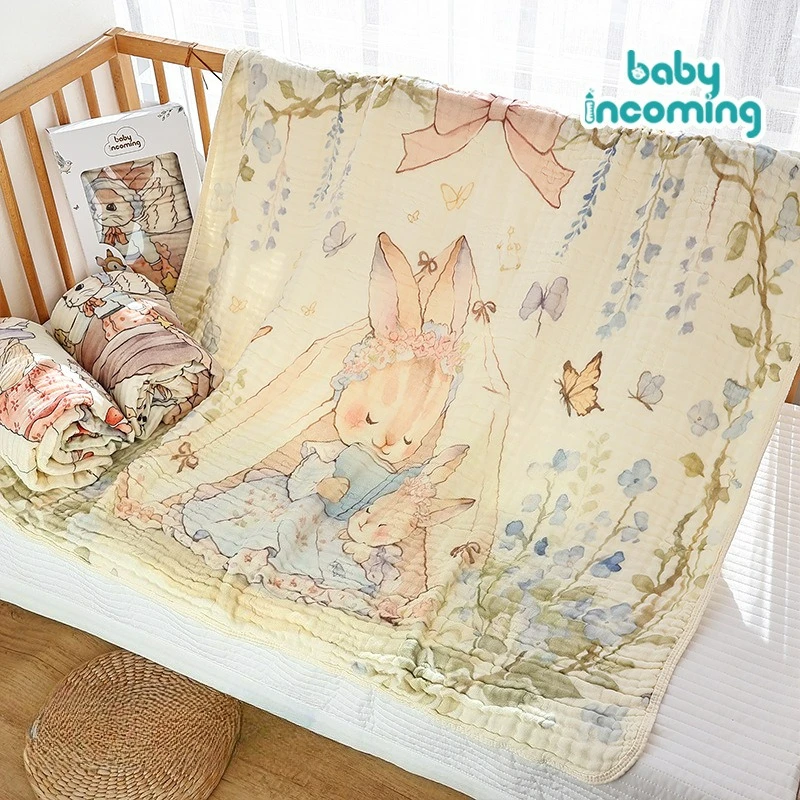 Baby Towel Newborn 2026 New Soft Breathable 6-layer Large Size Bamboo Cotton Gauze Baby Swaddle Cartoon Blanket