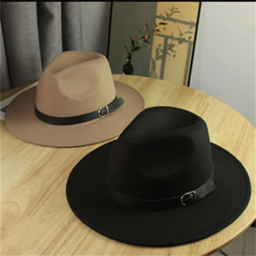 Breiter Rand, britischer Fedora-Hut, für formelle Anlässe, Herren-Winterhut aus Filz, Jazzhut, einfarbiger Wollhut, für Herbst und Winter. – Detail 9