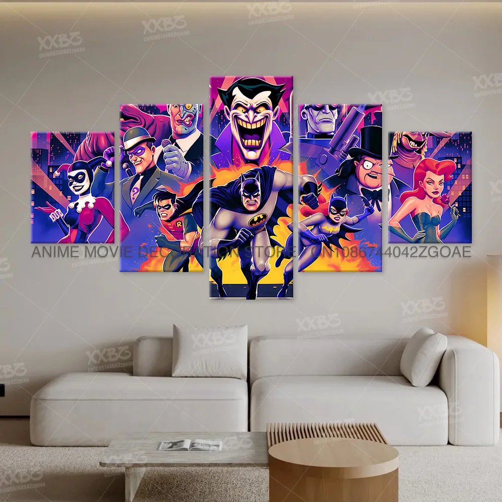 

5PCS Batman Print Wall Artwork Canvas Joker No Frame Superman Posters Wonder Woman Painting Picture Modular The Flash Home Decor